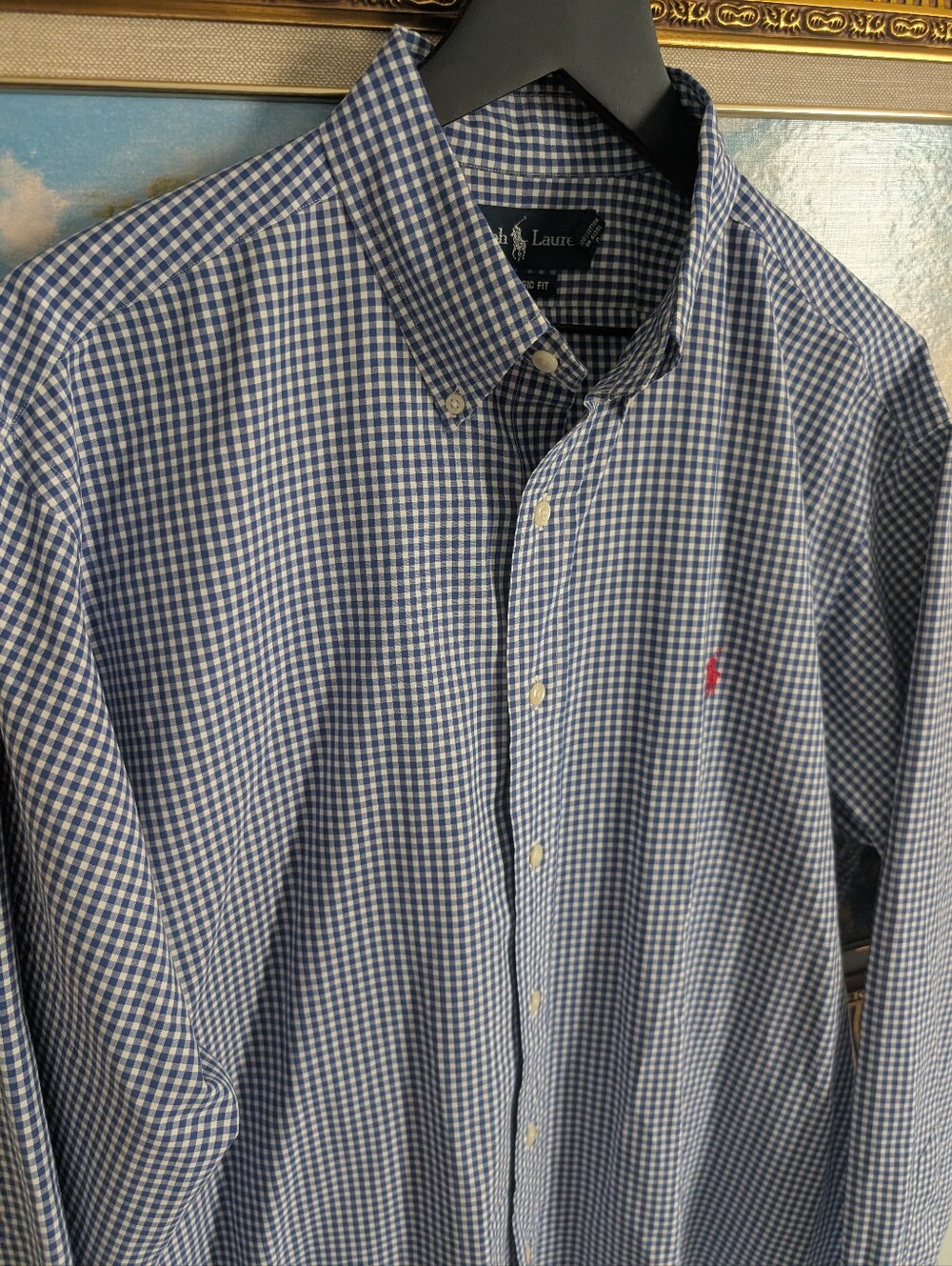 Ralph Lauren Blue and White Gingham Button-Down Shirt